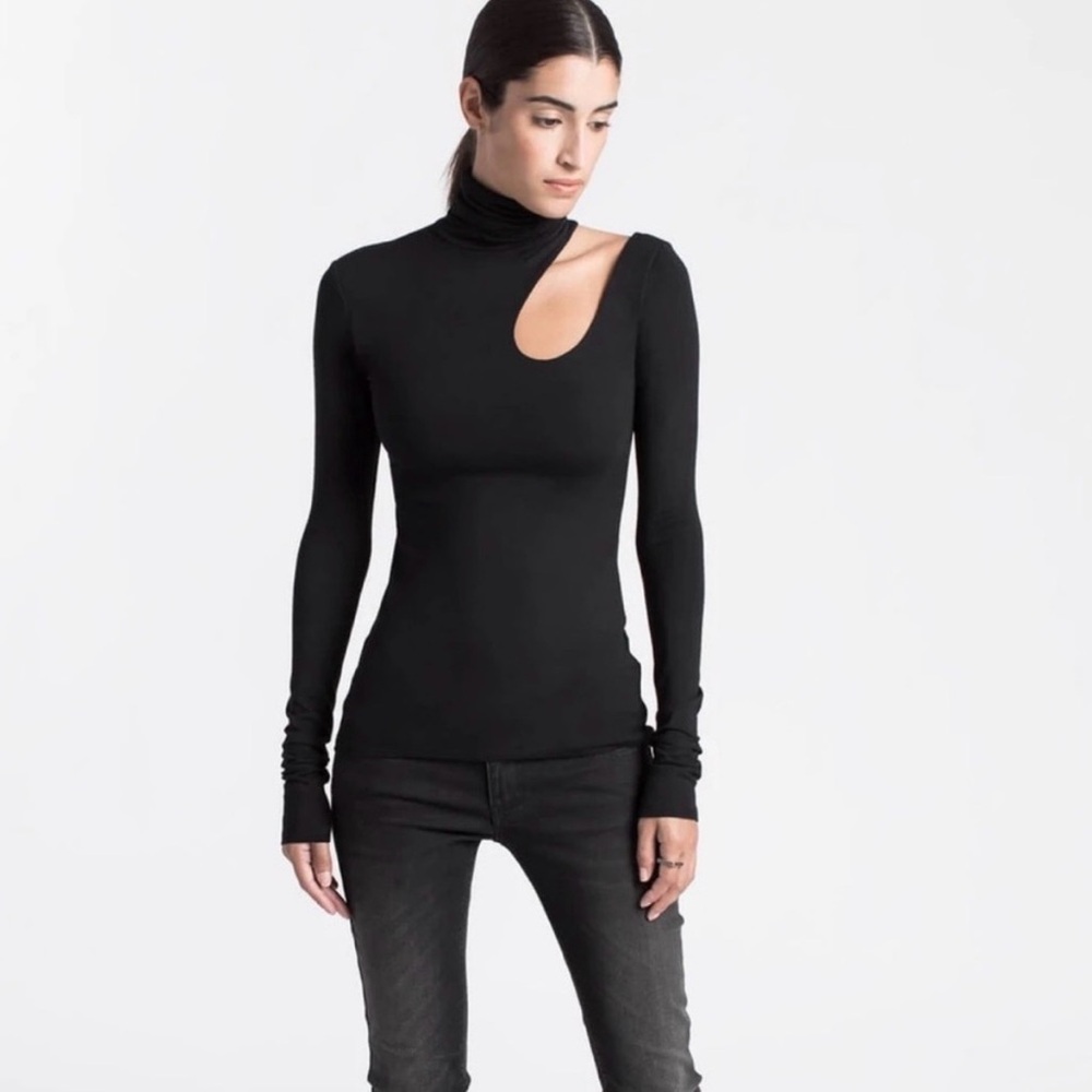 Marcella Allegra Black Cut-Out Turtleneck Women's Top